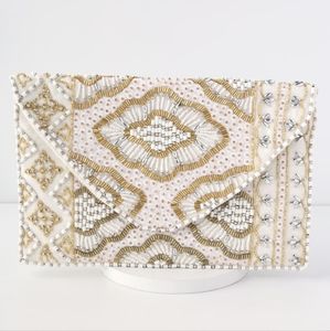 Lulus Etched in Stone Cream Beaded Clutch